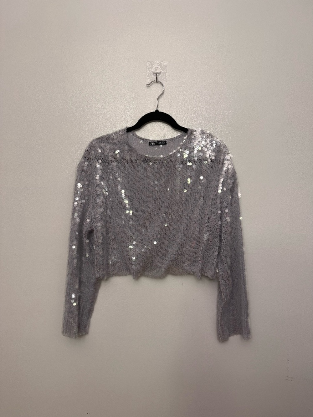 Zara Silver Sequin Crop Top (Small) - NWOT